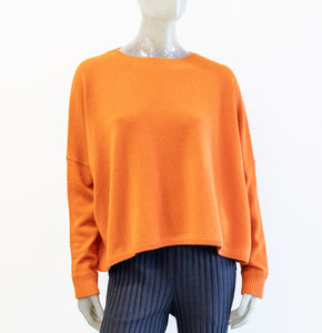 Minnie Rose Cashmere Crop Pullover Tangerine