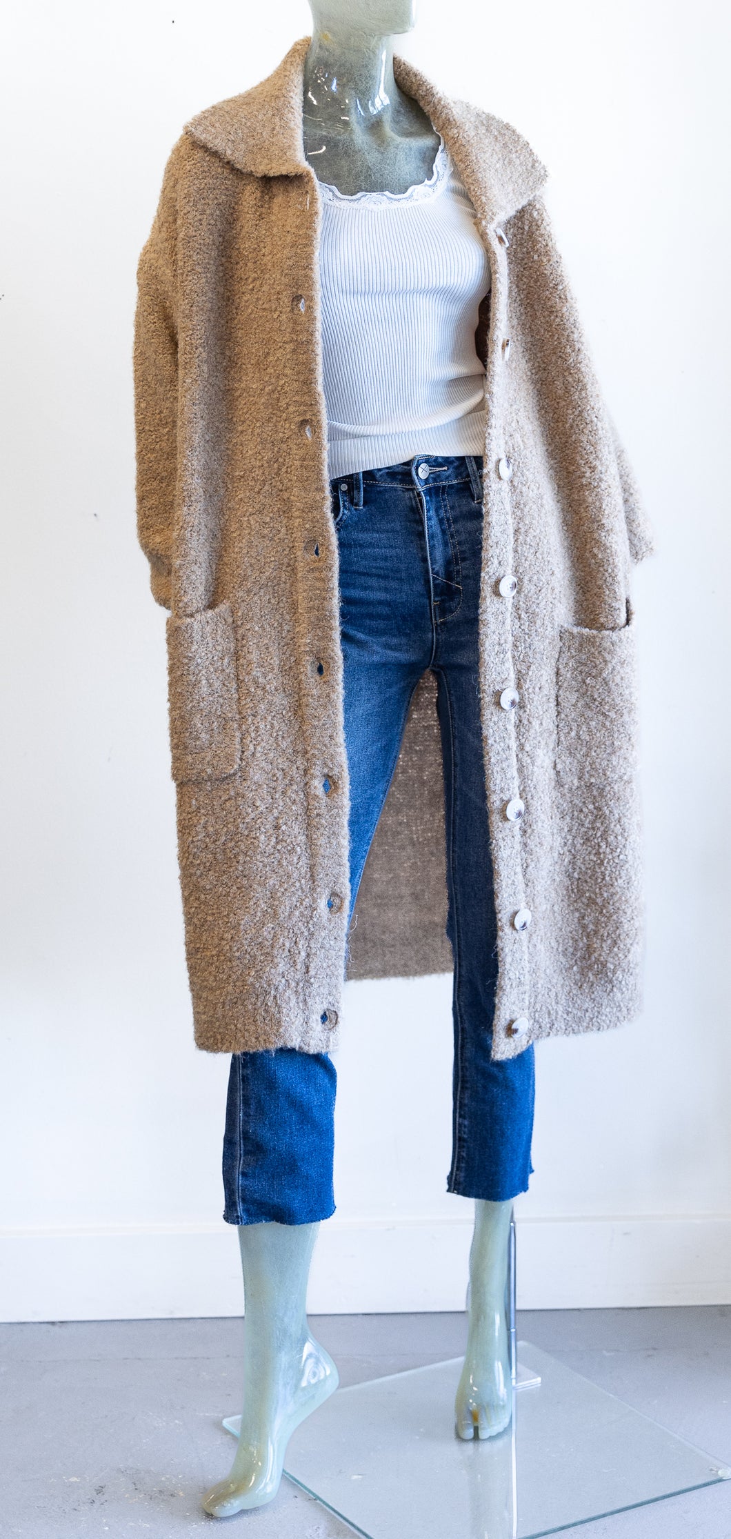 Caramel Boucle Knit Sweater Duster