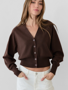 Deep Umber Brown V Neck Cardigan