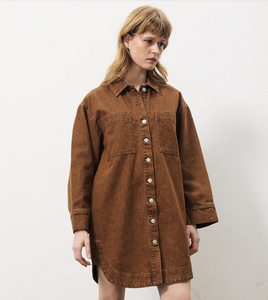 Rust Brown Cotton Denim Shirt Coat