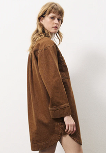 Rust Brown Cotton Denim Shirt Coat