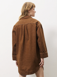 Rust Brown Cotton Denim Shirt Coat