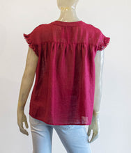 Load image into Gallery viewer, Red Button Up Raw Edge Cap Sleeve Linen Blouse

